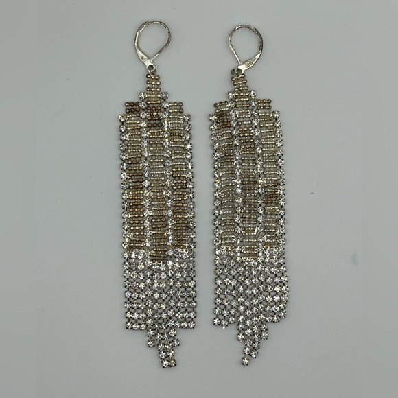 Silver Tone Rhinestone Fringe Chandelier Earrings - Picture 1 of 4